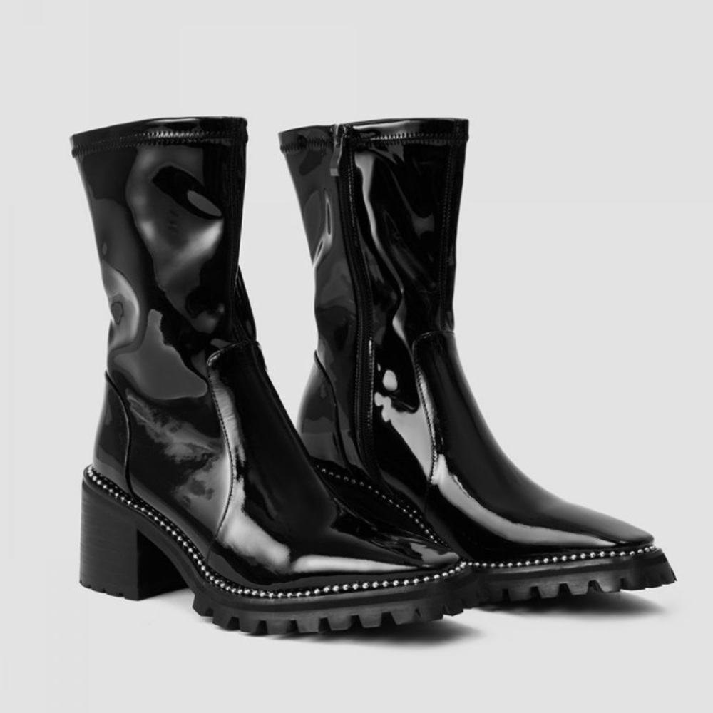 Lattelier Black Patent Leather Silver Studded Sole Size 37/7